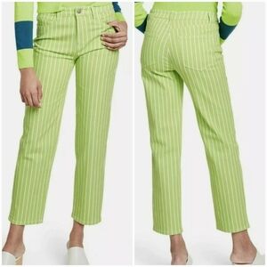 Victor Glemaud x Target, Lime Green Striped Denim Straight Leg Jeans, Size 2